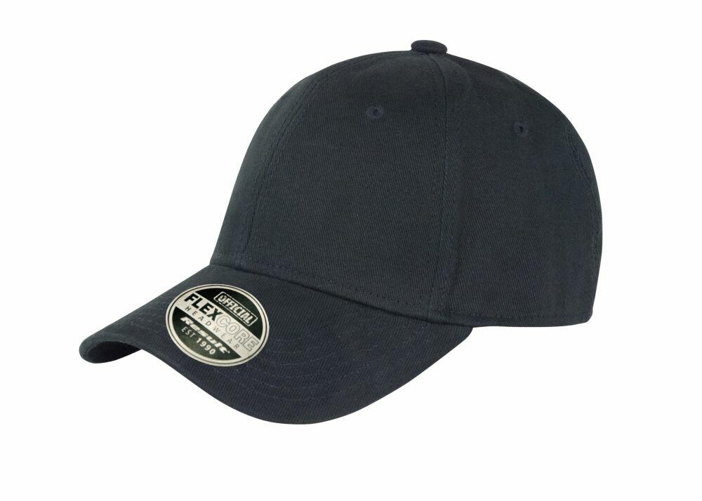 A RC85X dark gray flexfit baseball cap from Result Headwear, featuring a sticker on the brim.
