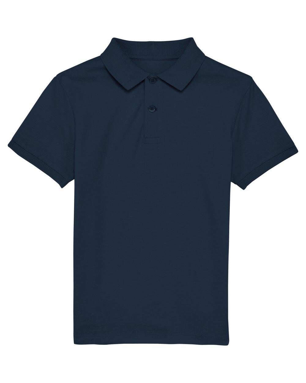 The Stanley/Stella SX117 is a plain dark blue polo shirt featuring short sleeves, a collar, and three buttons.