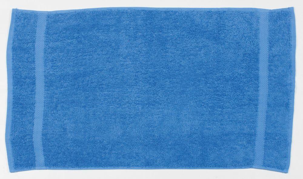 A Towel City TC003, featuring a soft texture and a simple blue design, laid flat against a white background.