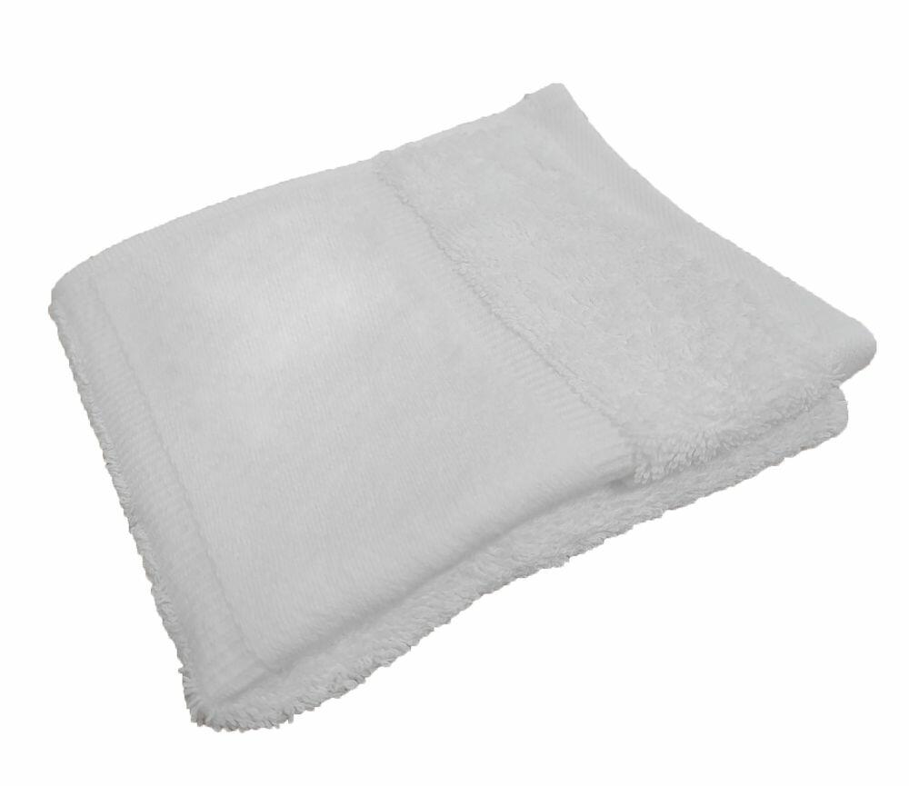 A folded, white TC505 towel by Towel City placed on a plain background.