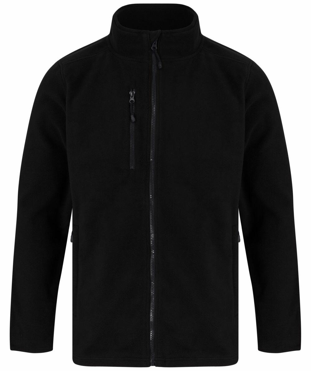 Henbury HB860 zip-up fleece jacket in black, featuring a high collar and three pockets.