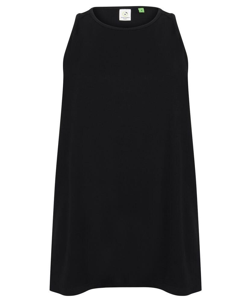 TL507 by Tombo, a sleeveless black dress featuring a round neckline, displayed on a white background.