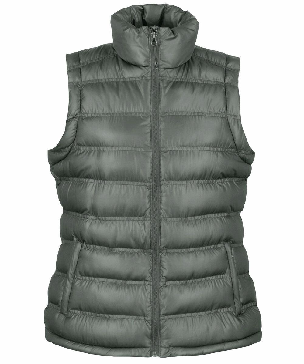 A green padded sleeveless vest with a front zipper and high collar, the Result R193F.
