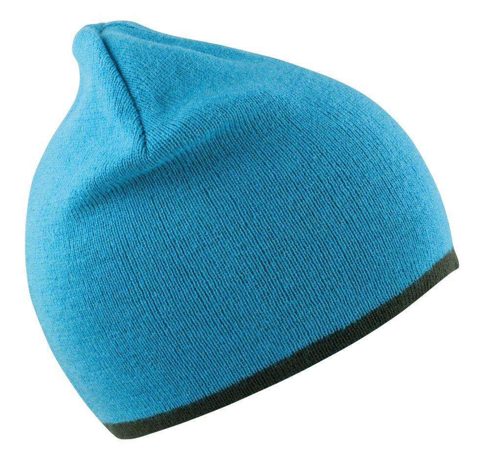 Result Winter Essentials' RC046 knit beanie in blue, featuring a black border at the bottom.