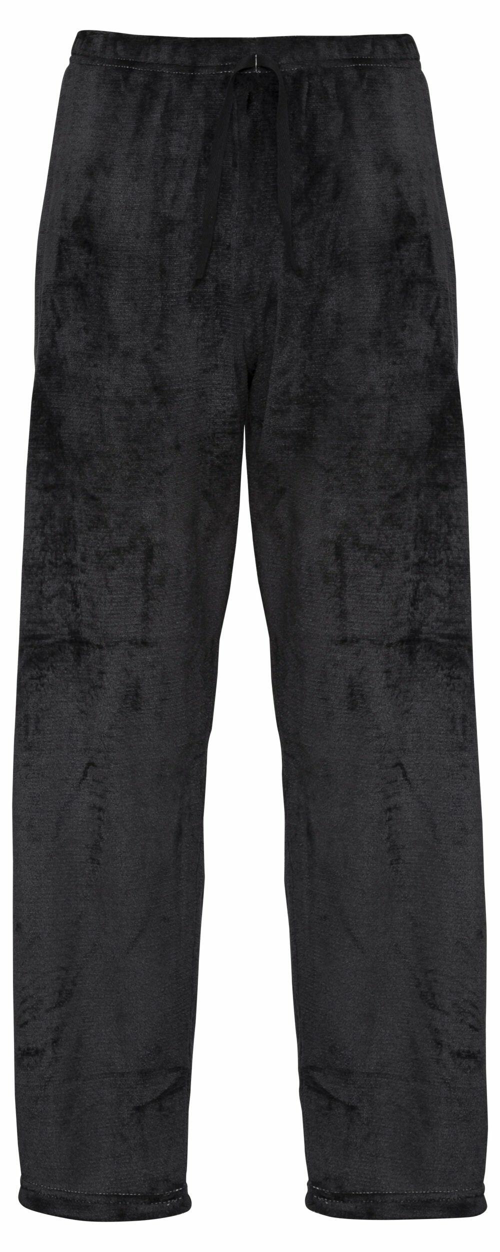 Ribbon's RI006 velour sweatpants in black, featuring an elastic waistband and drawstring.