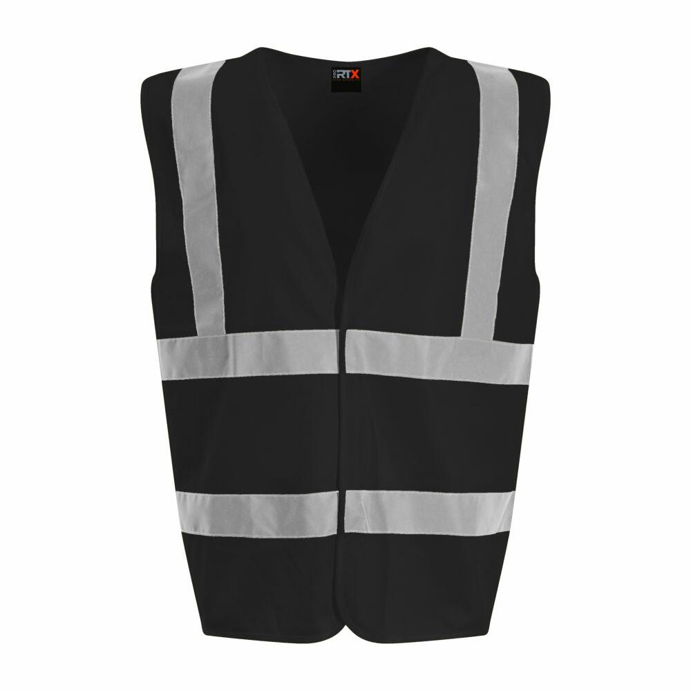 ProRTX RX700 safety vest in black with reflective silver stripes.