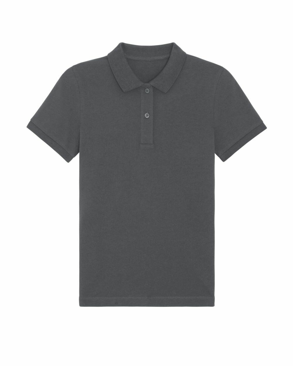 Stanley/Stella's SX131 dark gray polo shirt features a collar and three buttons.