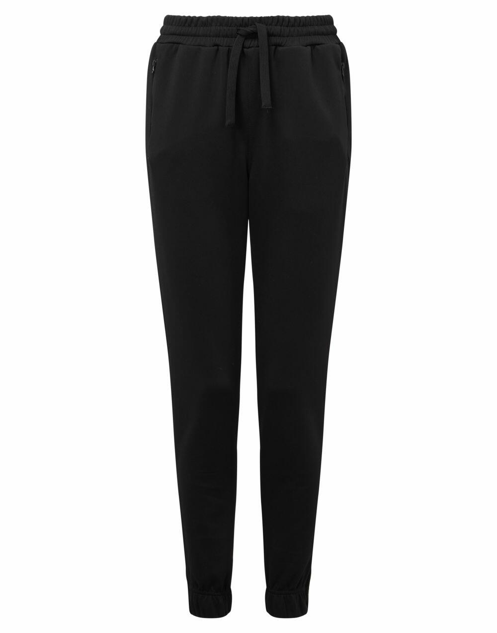 The TR449 black joggers by Tri-Dri come with an elastic waistband, ankle cuffs, and convenient side pockets.