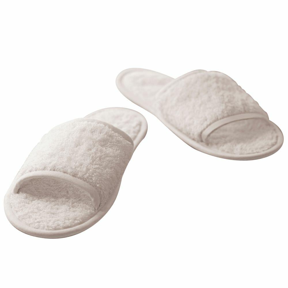 Towel City's TC064 open-toe slippers in white, presented on a white background.