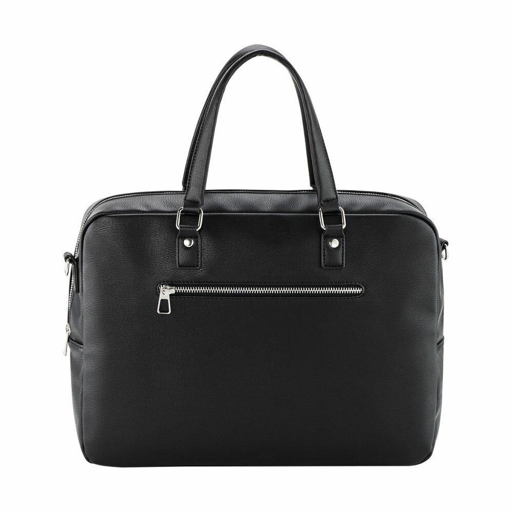 A Quadra QD771 black leather handbag featuring dual handles and a front zipper pocket.
