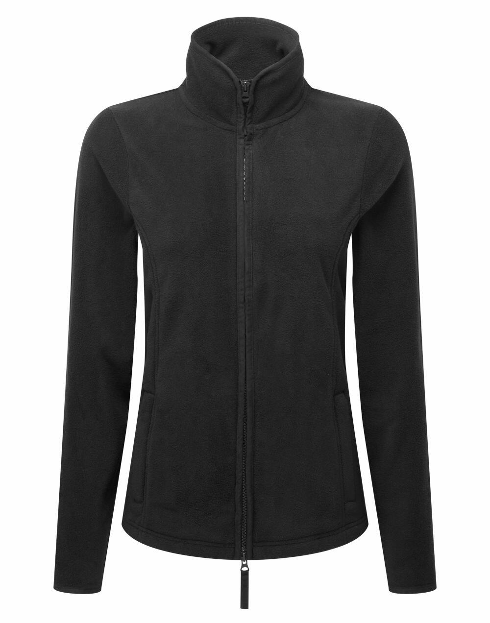 Premier's PR824 is a black zip-up fleece jacket featuring long sleeves and a high collar.