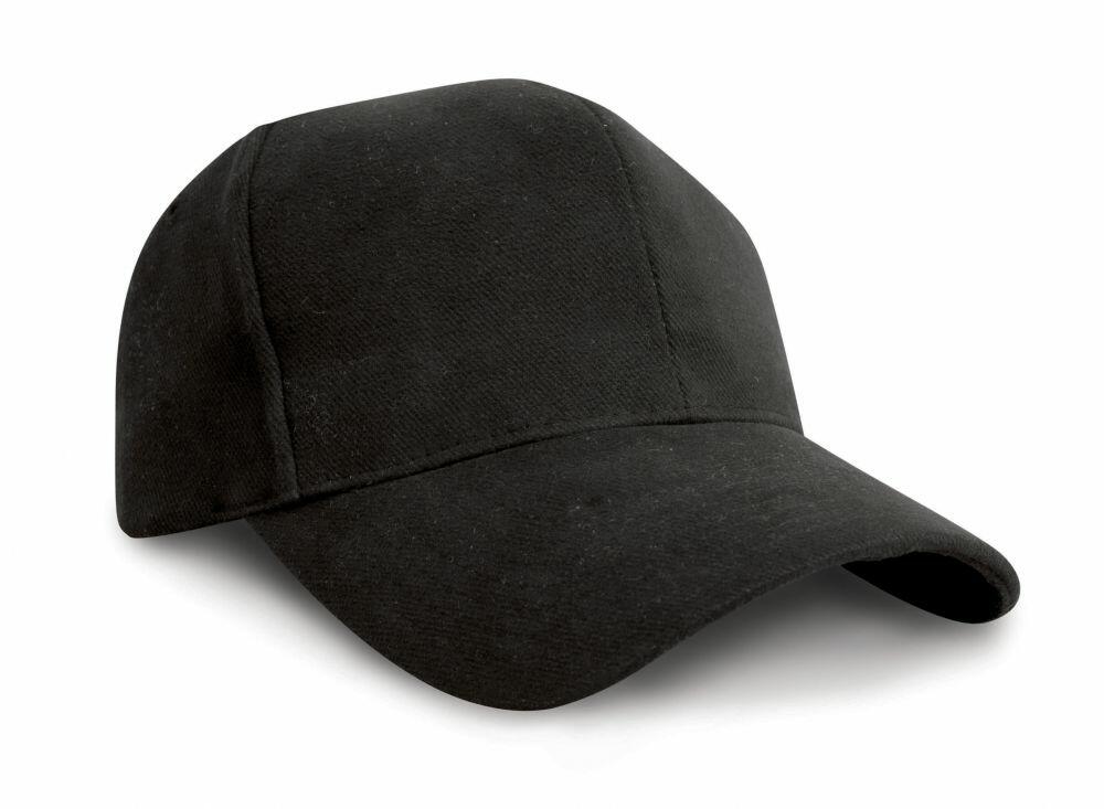 An RC25X baseball cap by Result Headwear in plain black with a curved visor.