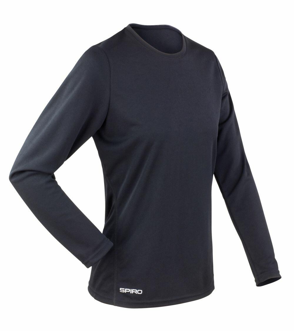 A black long-sleeve athletic shirt featuring the "Spiro" logo on the bottom left, displayed on a white background, from the S254F collection.