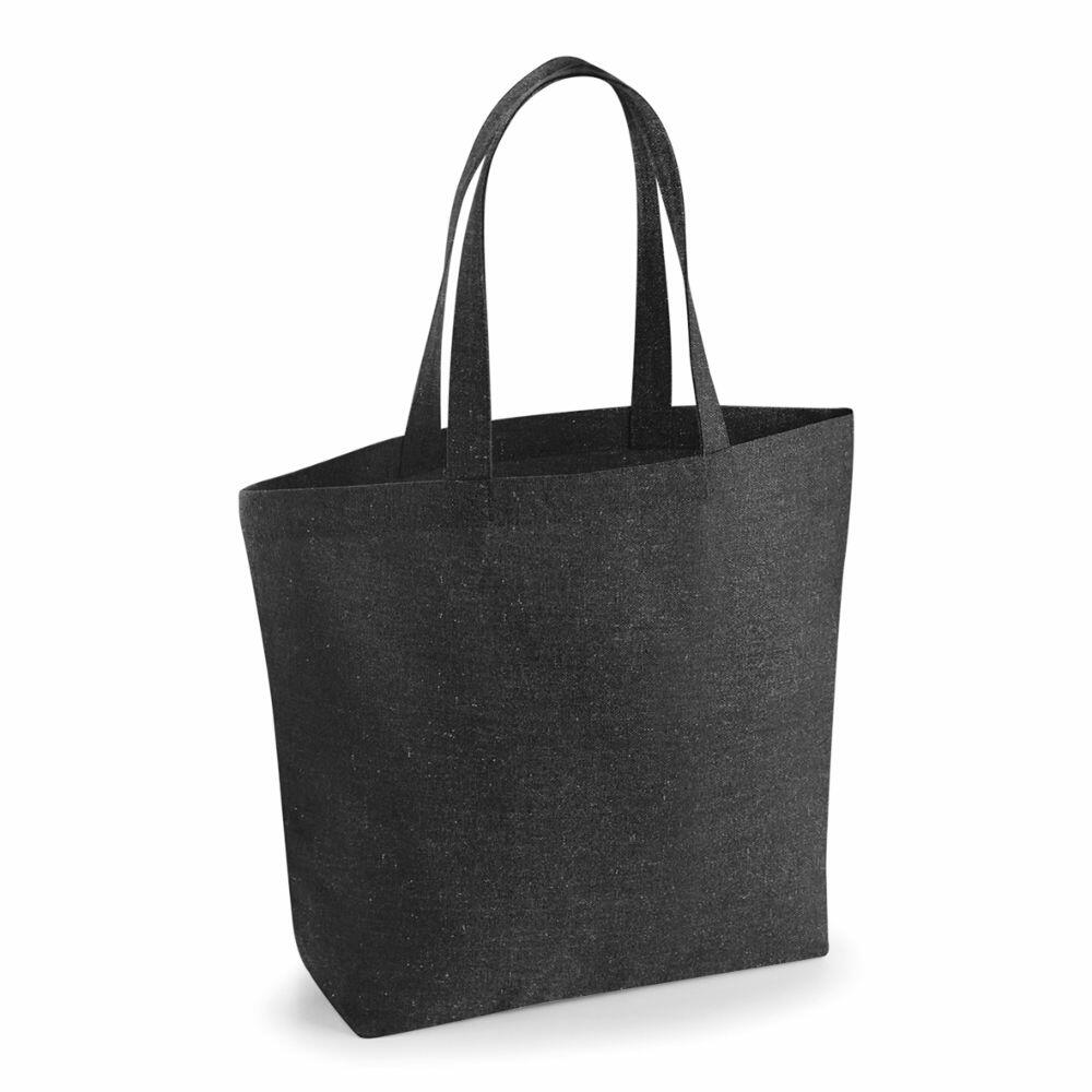 Westford Mill WM965 tote bag made of black fabric with two handles.