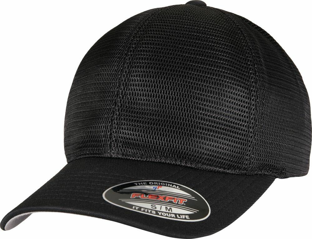 Flexfit By Yupoong's YP148 is a black mesh baseball cap featuring a curved brim and a front sticker.