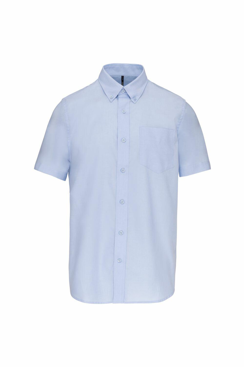 Kariban's KB535 is a light blue short-sleeve button-up shirt featuring a front pocket, showcased on a plain white background.