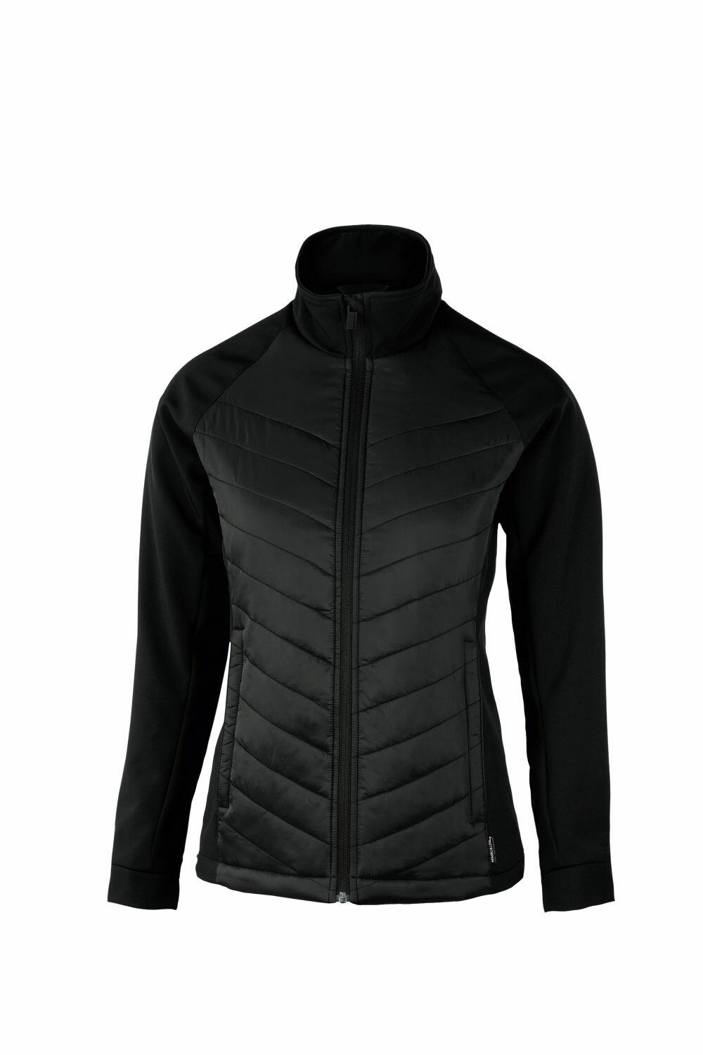 The Nimbus Play NP09F is a black zip-up jacket featuring a high collar and quilted front design.