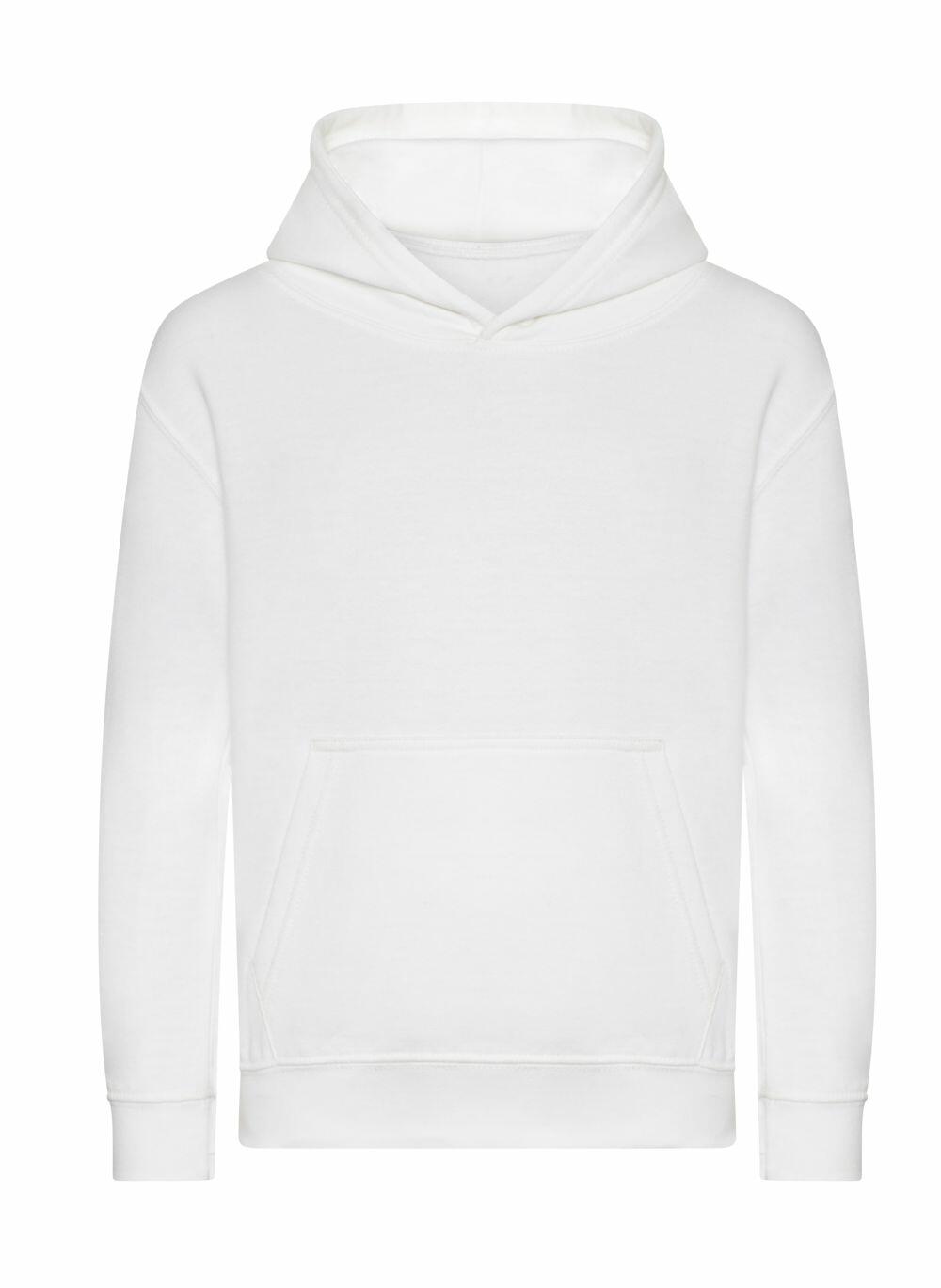 AWDis Just Hoods' J201J features a classic white design with a convenient front pocket and hood.
