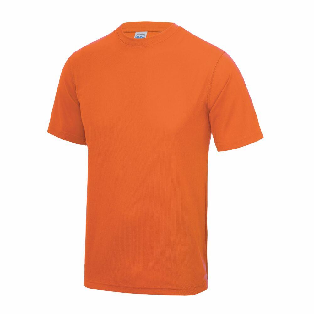 Just Cool Men's Contrast Sports T-Shirt - Jet Black With Electric Orange Sleeves, Medium, Casual Fit