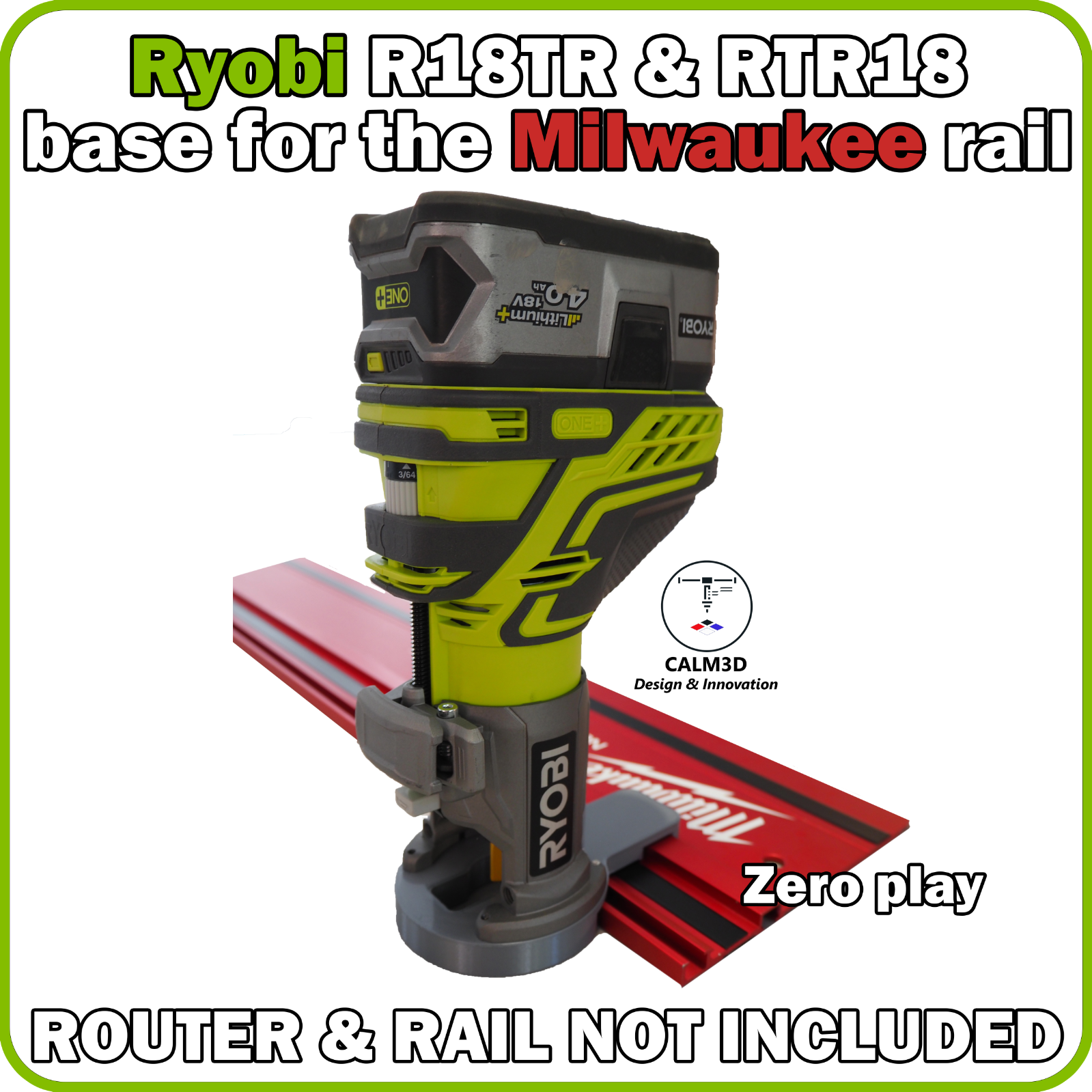 Ryobi Router Sub Base Ryobi R18TR & RTR18 trim router sub-base for use on Milwaukee red rail ...