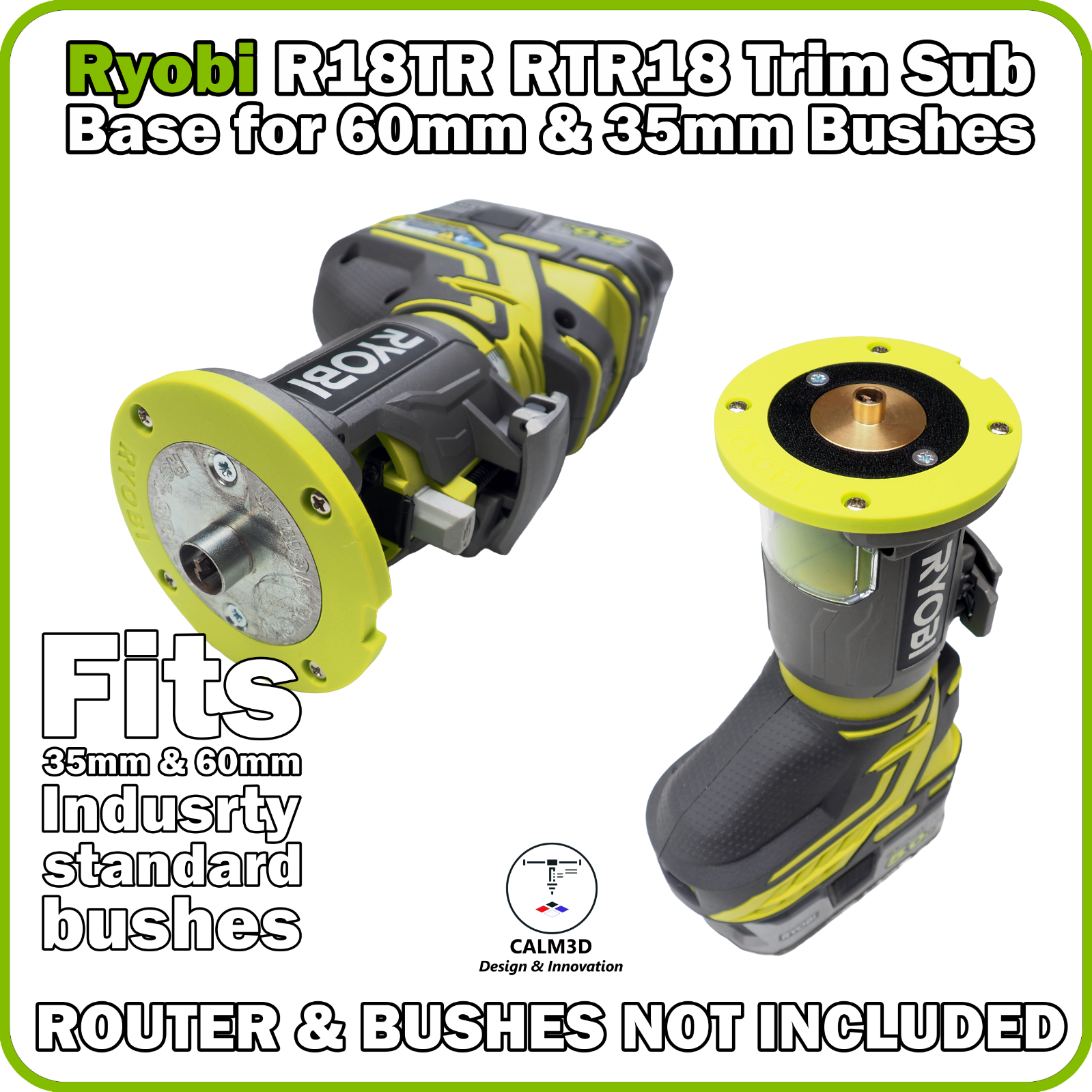 Ryobi R18TR & RTR18 trim sub-base for 35mm and 60mm guide bushes - INC P&P
