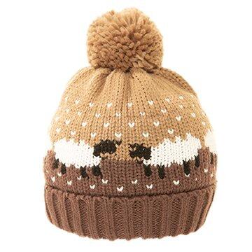 Close-up of Brown Bobble Hat Sheep Design – Acrylic with polyester lining