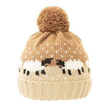 view of Ladies Natural Sheep Print Bobble Hat, thick and warm
