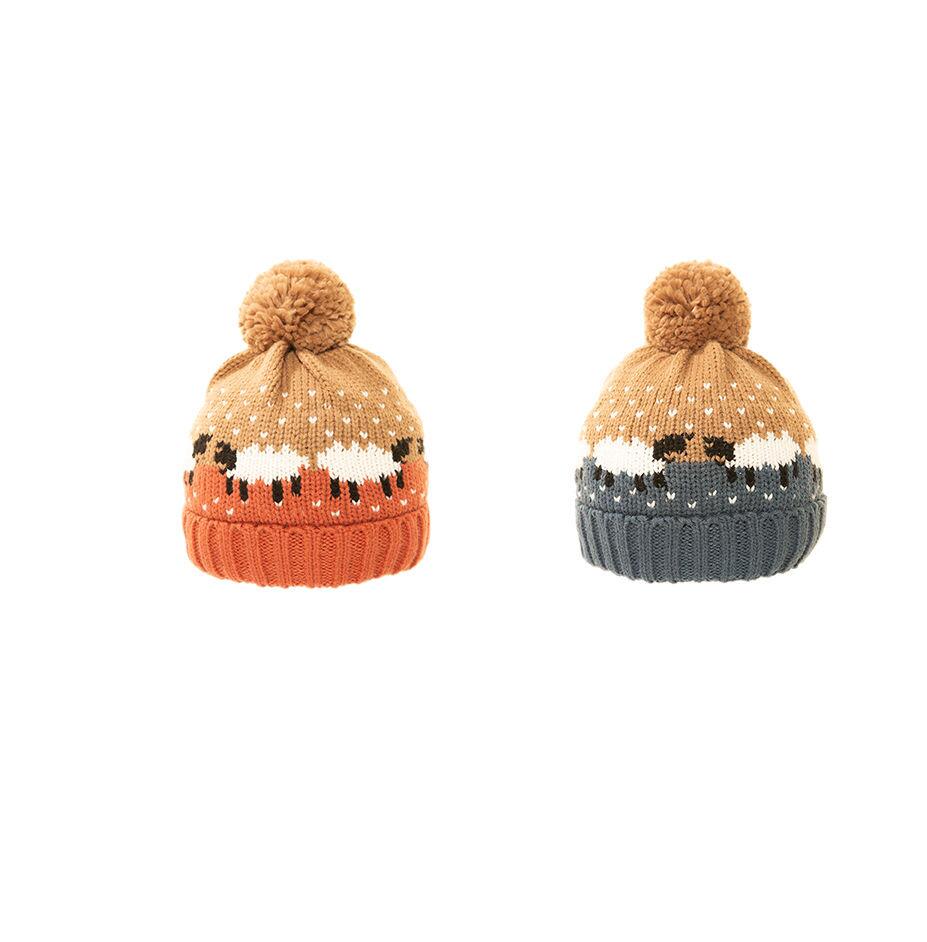 Warm thick ladies bobble hat with sheep pattern