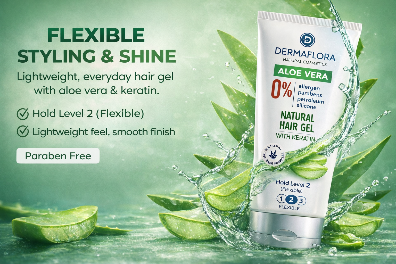 Aloe Vera Hair Gel with Keratin  150ml | Lightweight Styling Gel for Men &  Women | Flexible Hold, Paraben-Free