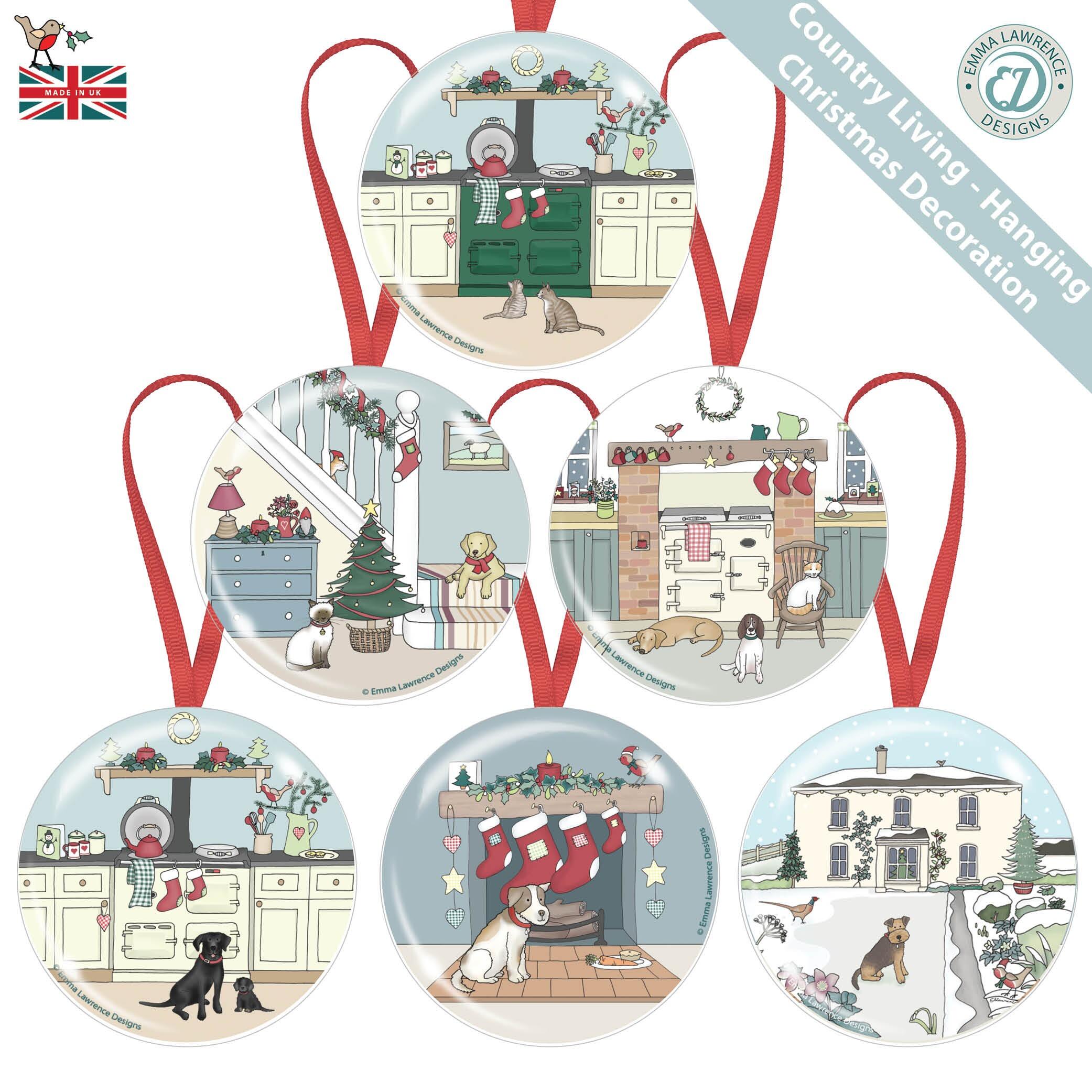 Bulk Fridge Magnets | Christmas Country Living, Emma Lawrence Hanging Decorations. UK Made for Trade