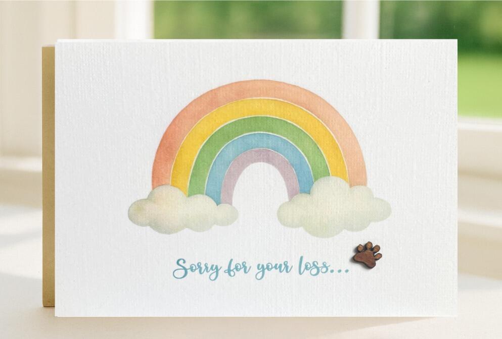 Pet loss sympathy card with wooden embellishment