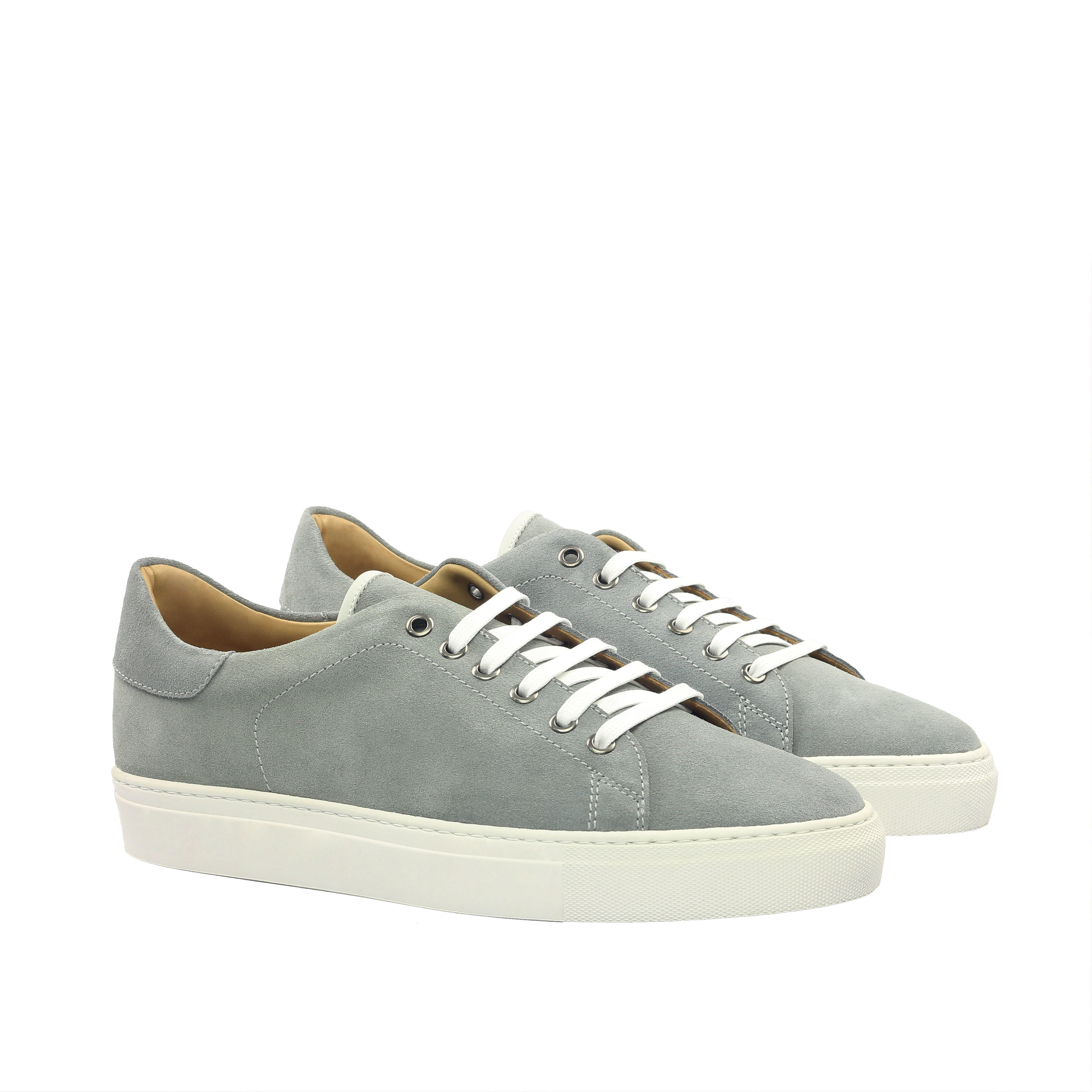 MANOR OF LONDON 'The Perry' Grey Suede & White Calf Tennis Trainer Luxury Custom Initials Monogrammed Front Side View