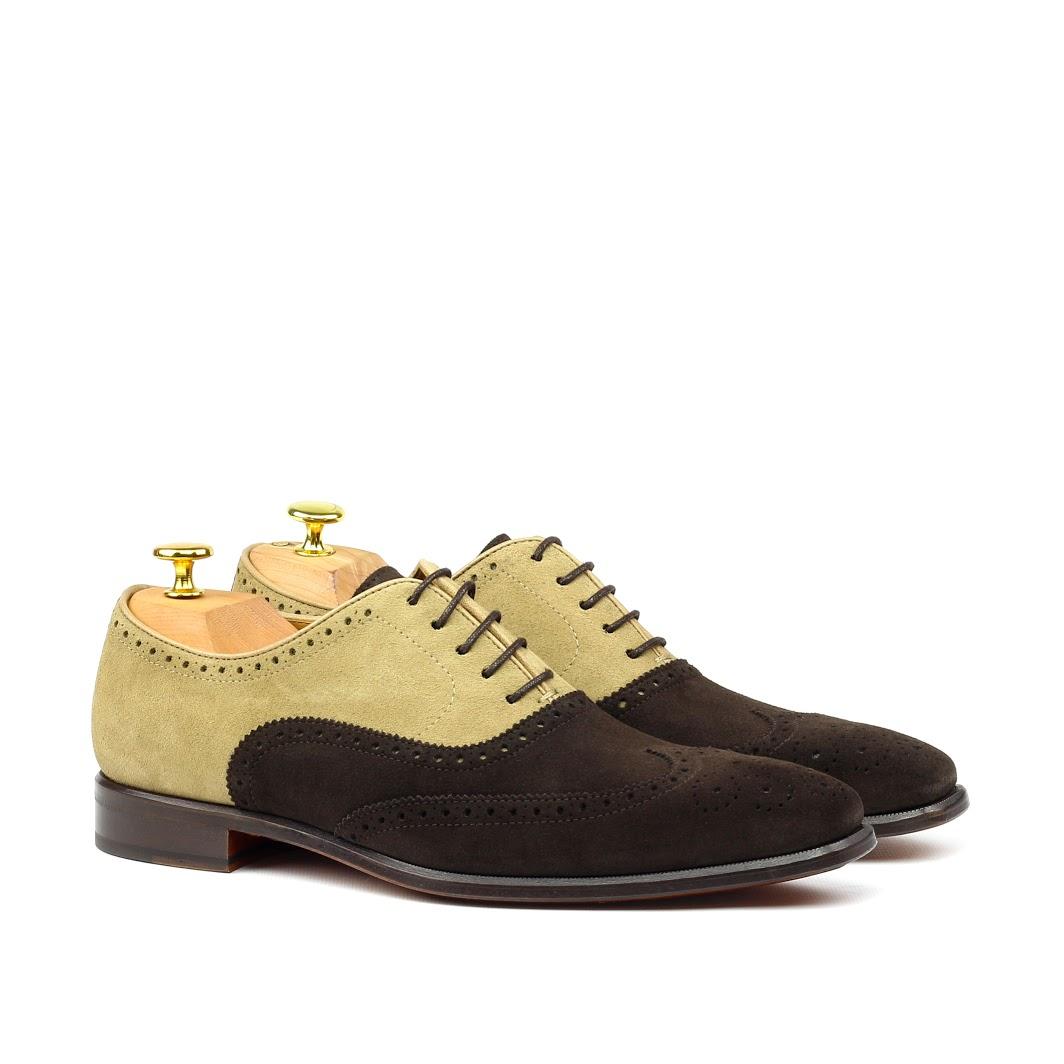 MANOR OF LONDON 'The Marylebone' Brown & Ivory Suede Brogue Luxury Custom Initials Monogrammed Front Side View