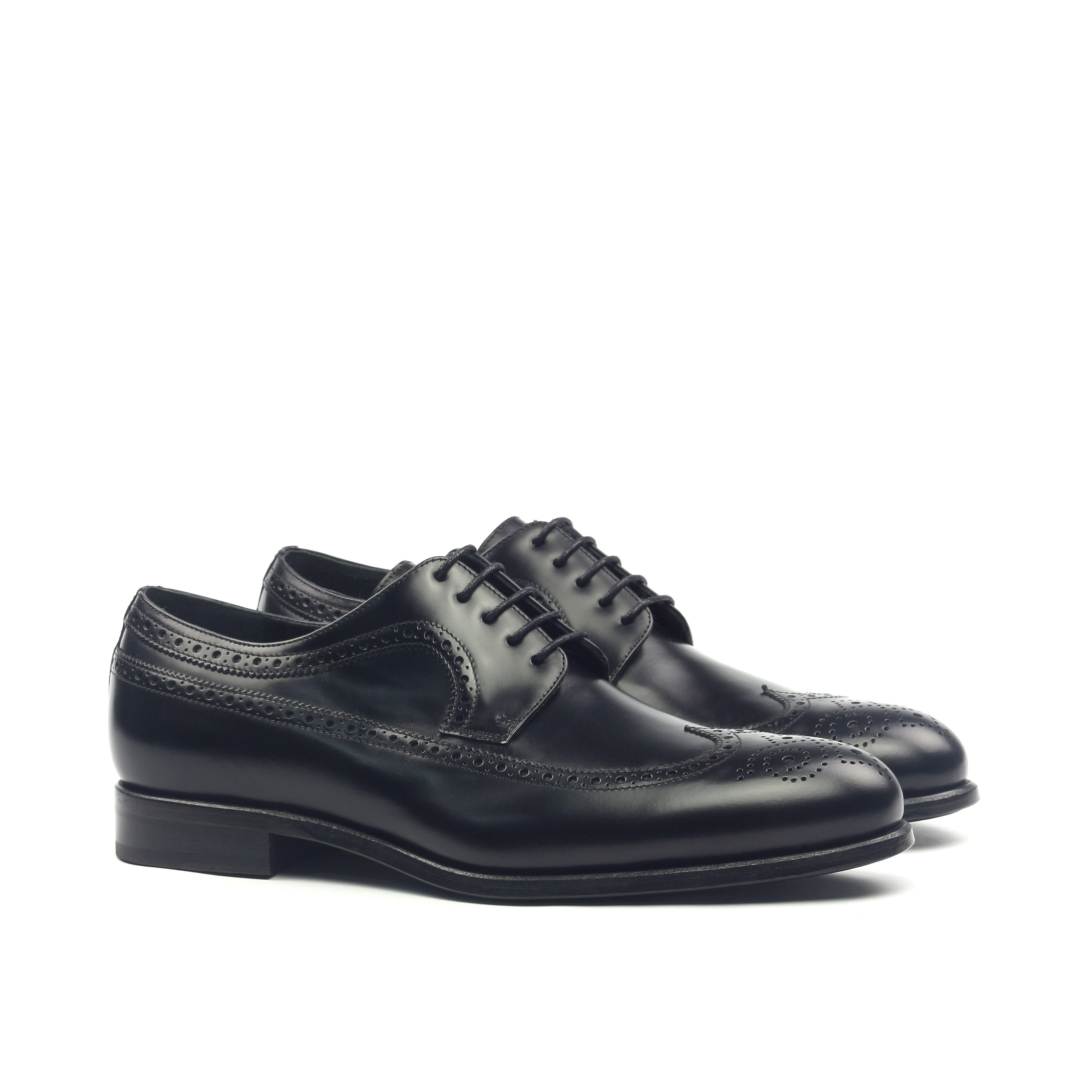'The Blucher' Black Polished Calfskin Shoe Mens Luxury Front Side View