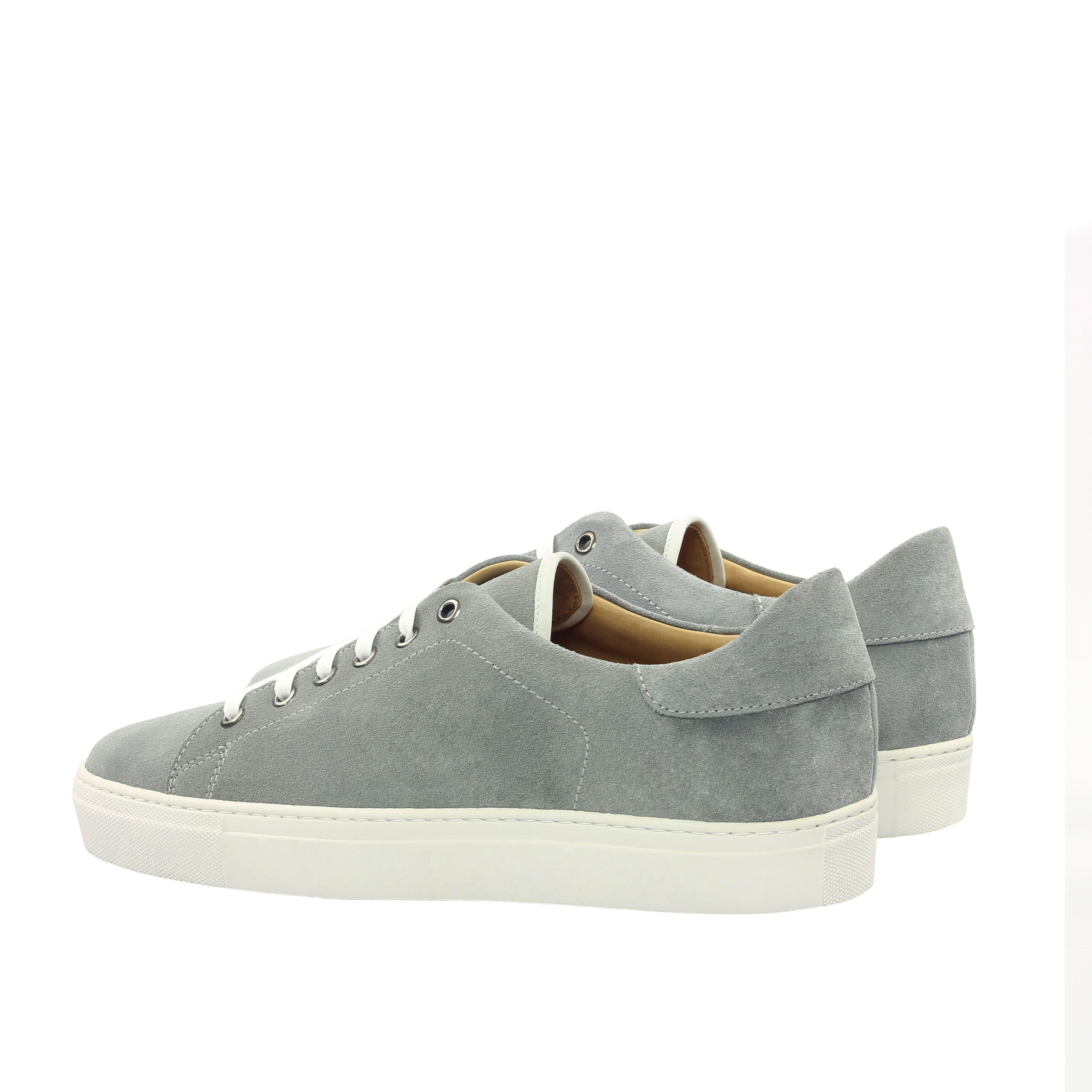 MANOR OF LONDON 'The Perry' Grey Suede & White Calf Tennis Trainer Luxury Custom Initials Monogrammed Back Side View
