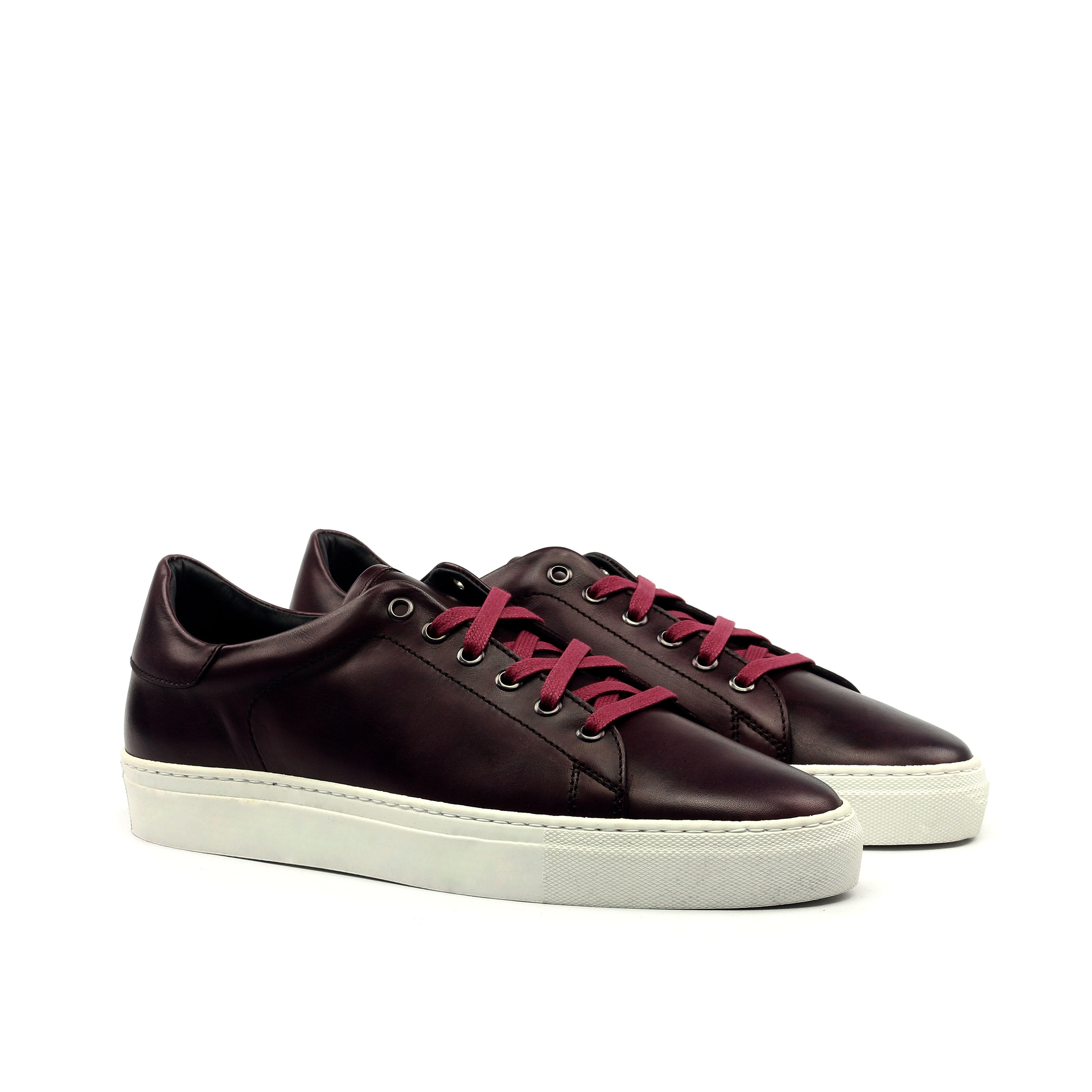 MANOR OF LONDON 'The Perry' Painted Oxblood Calfskin Tennis Trainer Luxury Custom Initials Monogrammed Front Side View
