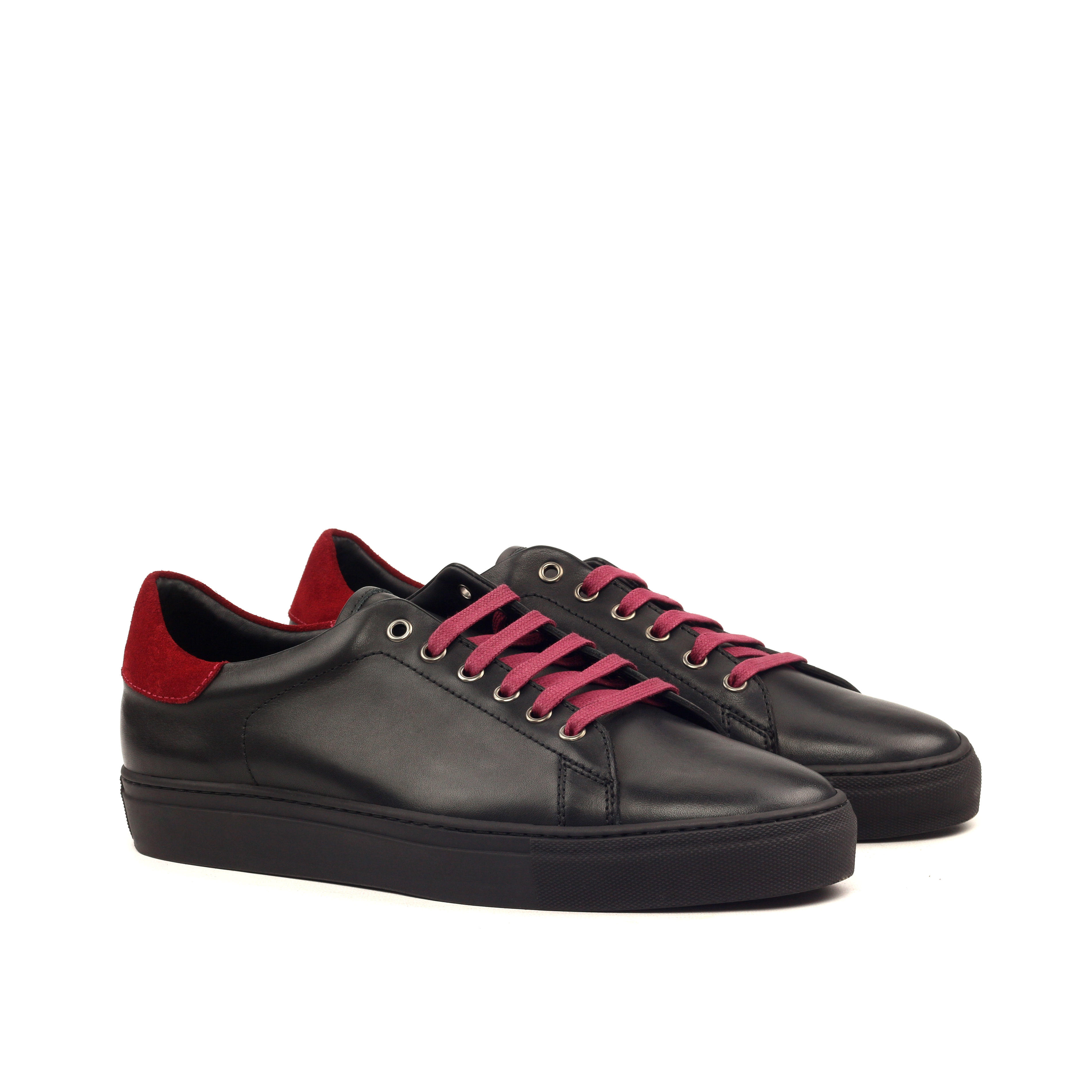 MANOR OF LONDON 'The Perry' Black Hand Painted Calfskin Tennis Trainer Luxury Custom Initials Monogrammed Front Side View