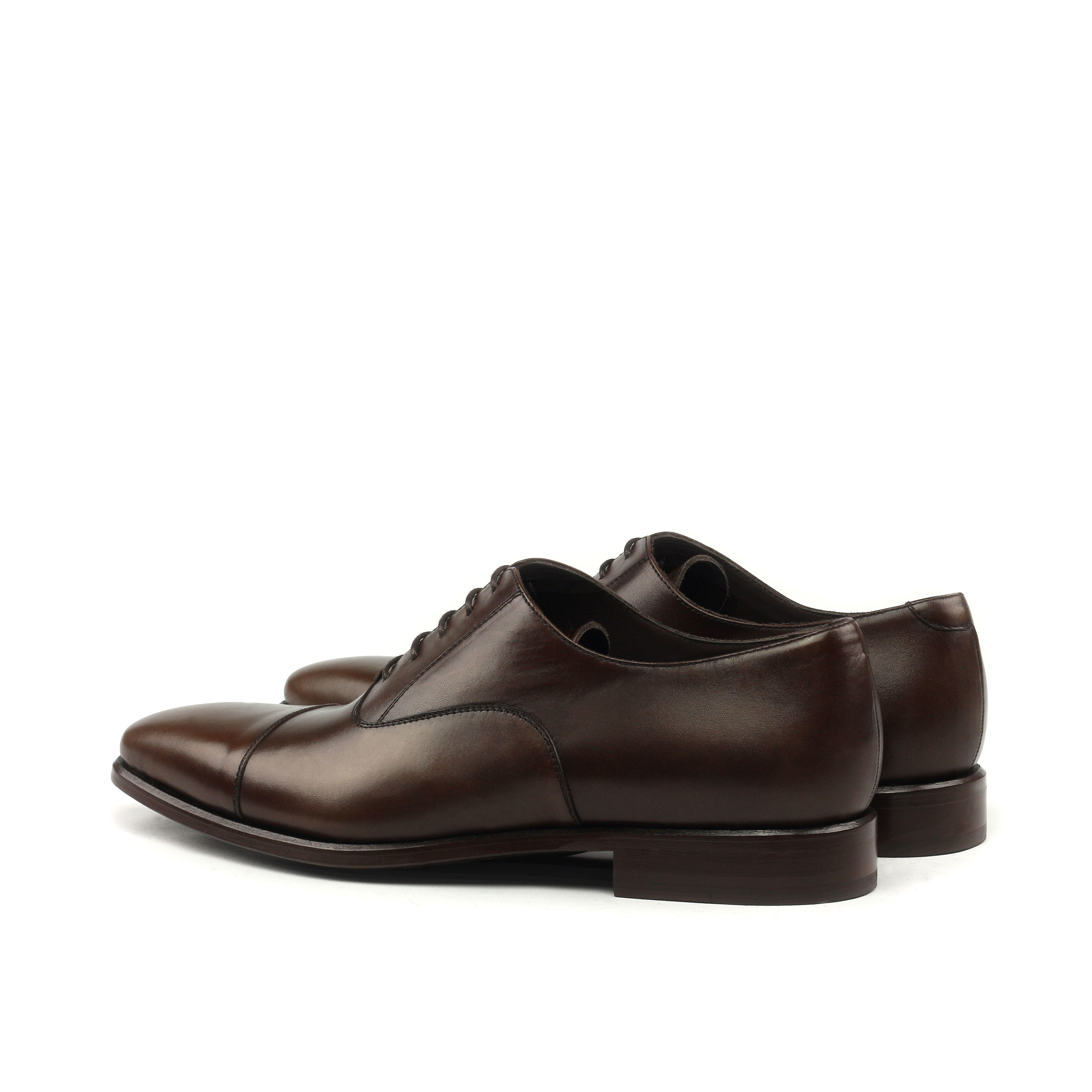 MANOR OF LONDON 'The Oxford' Brown Painted Calfskin Shoe Luxury Custom Initials Monogrammed Back Side View