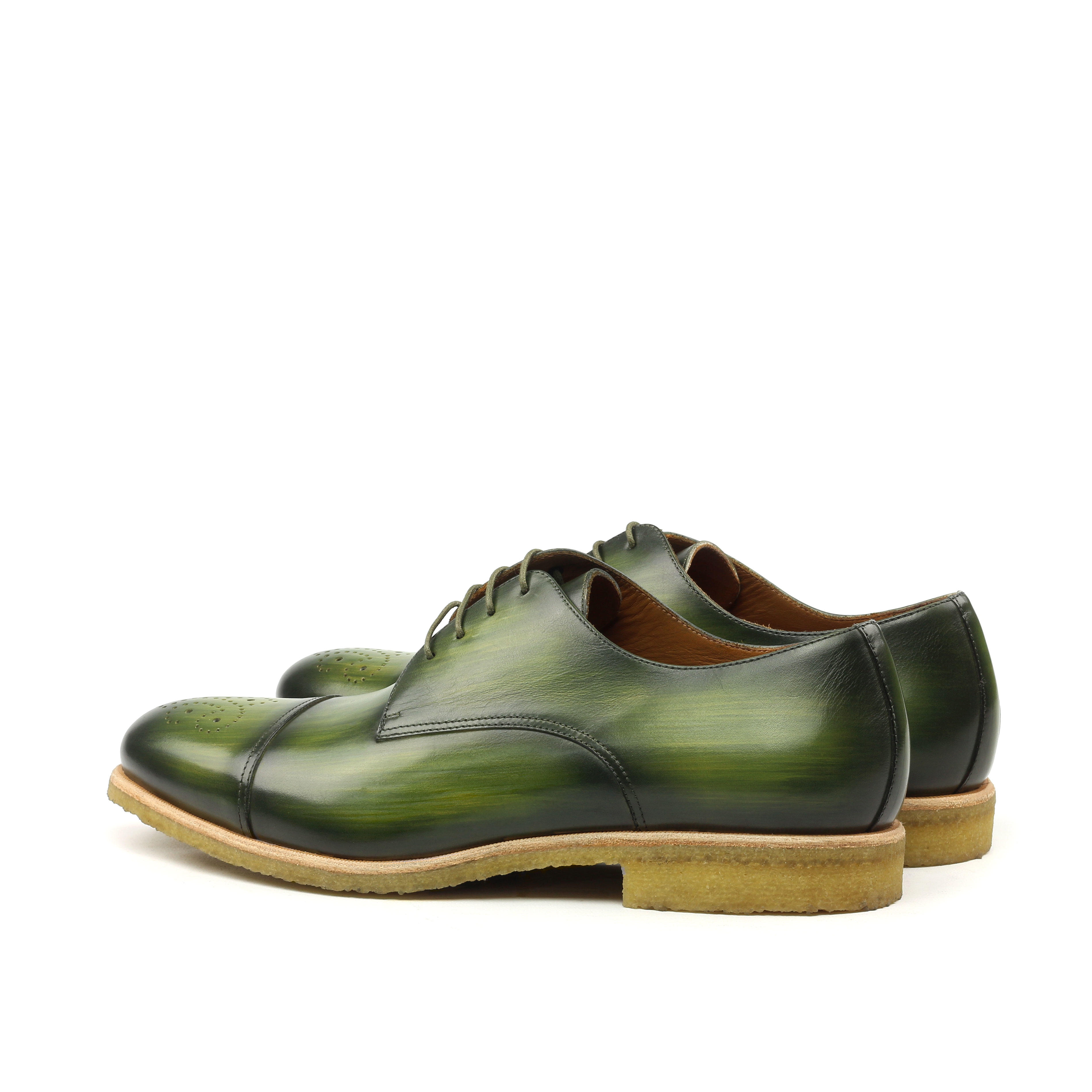 Manor of London 'The Derby'  Khaki Patina Punched Toe Shoe Luxury Custom Initials Monogrammed Back Side View