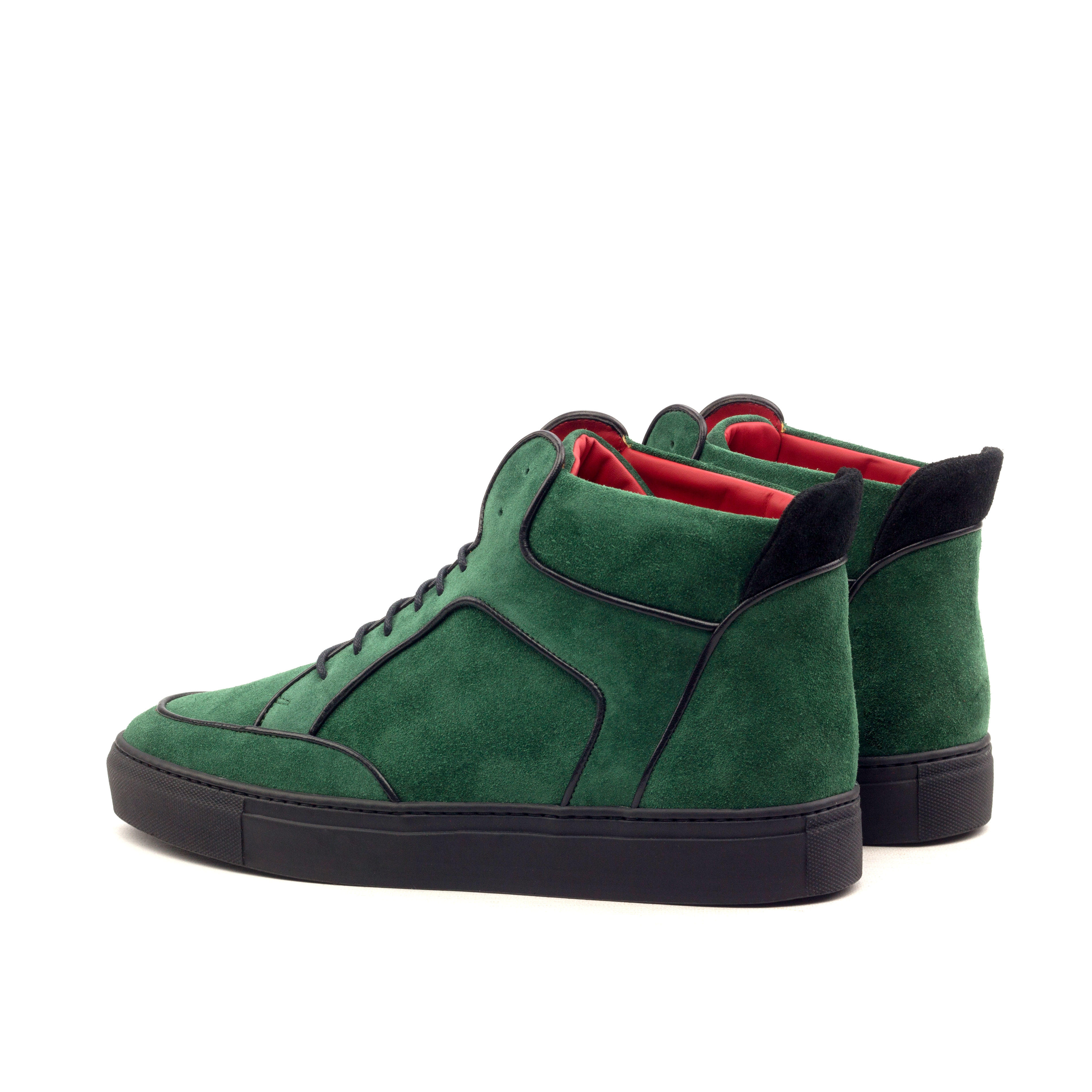 Manor of London 'The Hamilton' Green Suede High-Top Trainer Luxury Custom Initials Monogrammed Back Side View
