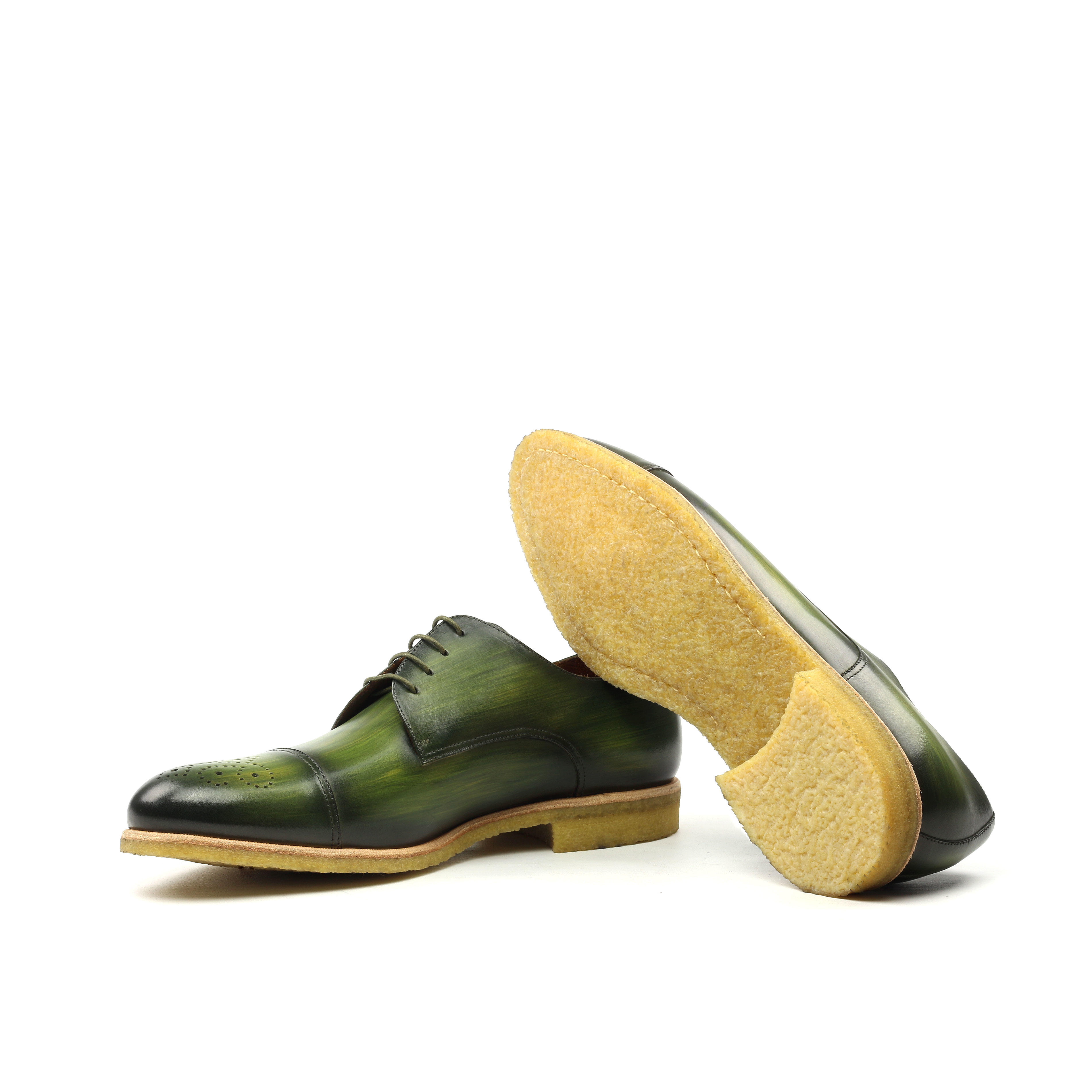 Manor of London 'The Derby'  Khaki Patina Punched Toe Shoe Luxury Custom Initials Monogrammed Bottom Top  View