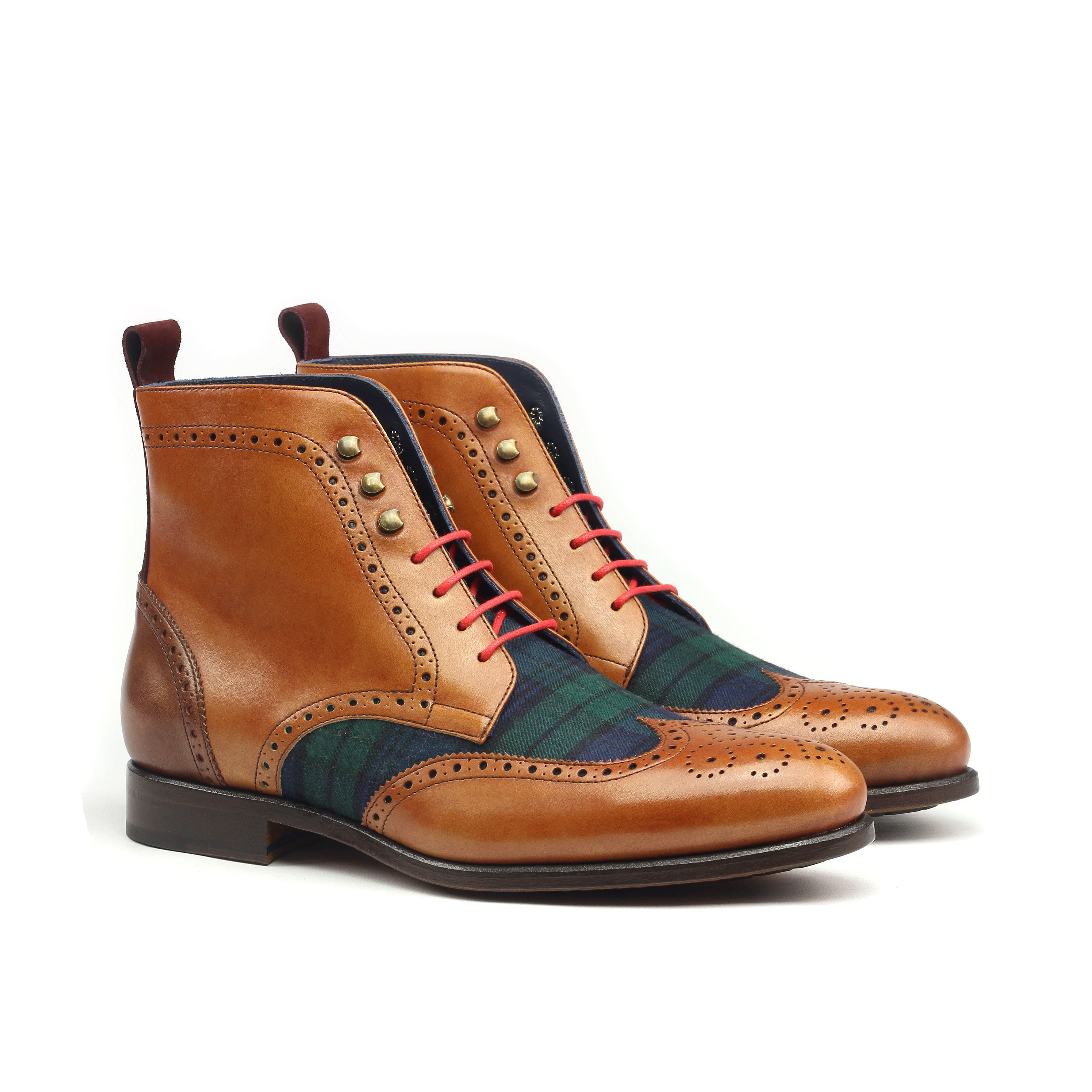 Manor of London Cognac Painted Calfskin Military Brogue Boot with