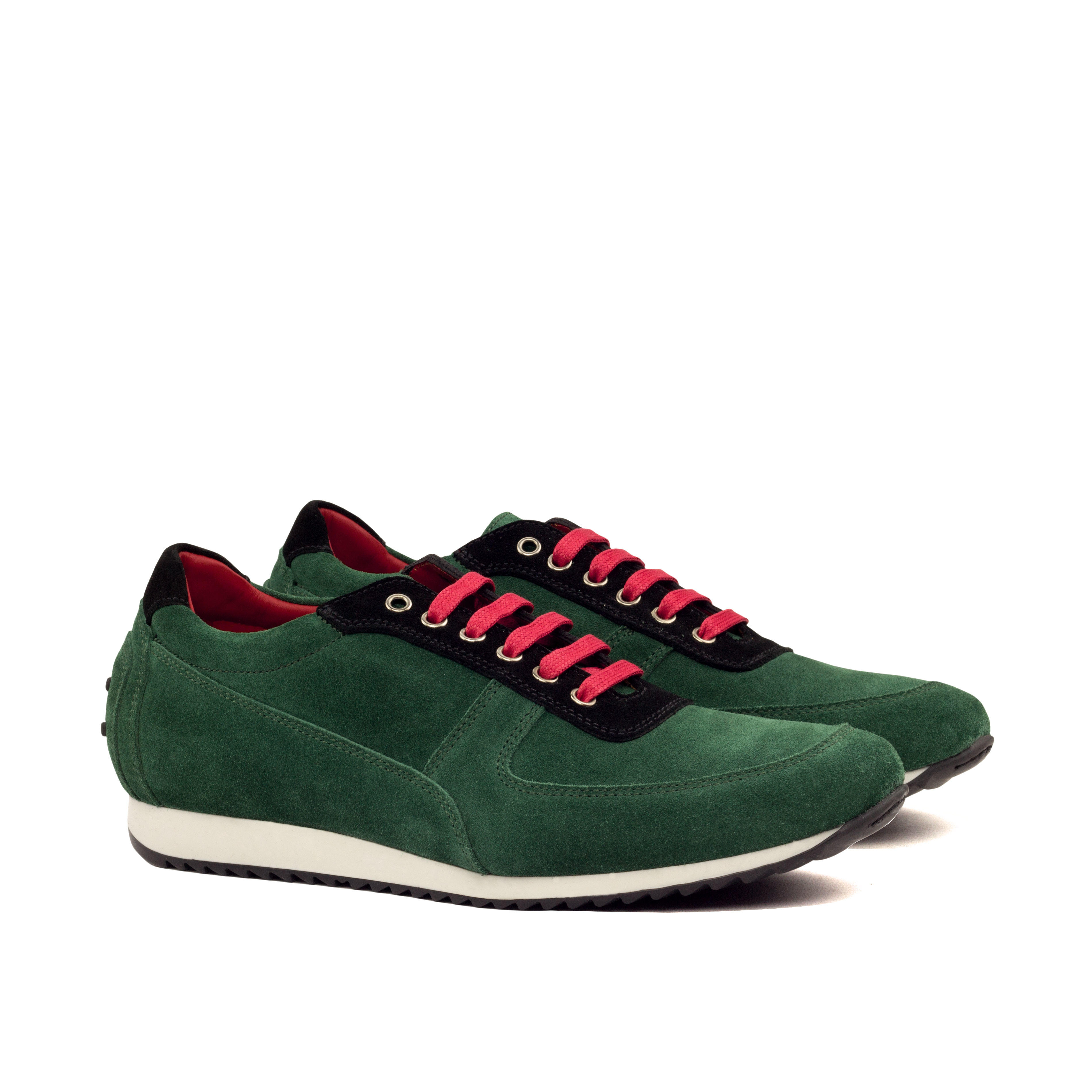 MANOR OF LONDON 'The Runner' Green & Black Suede Trainer Luxury Custom Initials Monogrammed Front Side View