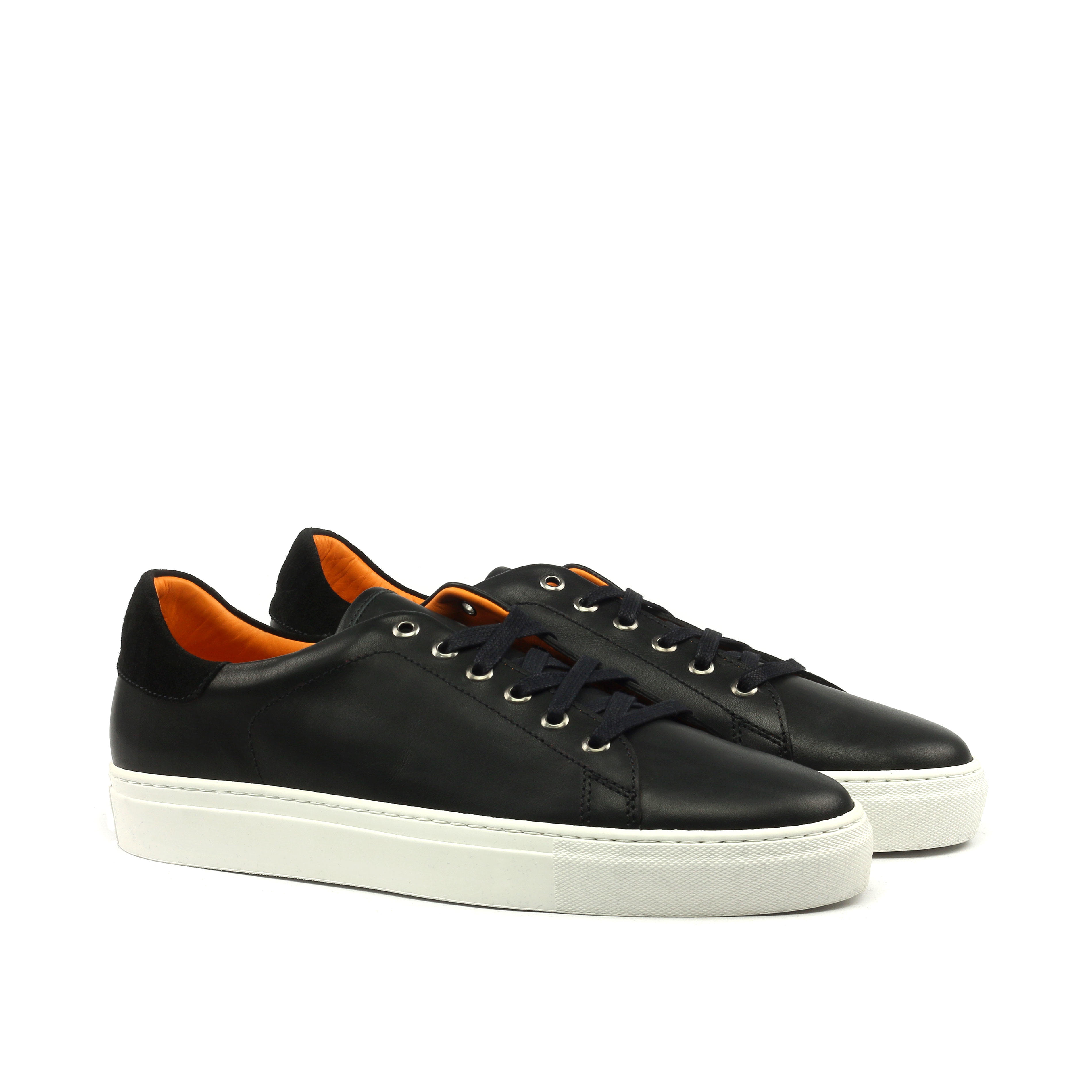 MANOR OF LONDON'The Perry' Painted Black Calfskin Tennis Trainer Luxury Custom Initials Monogrammed Front Side View