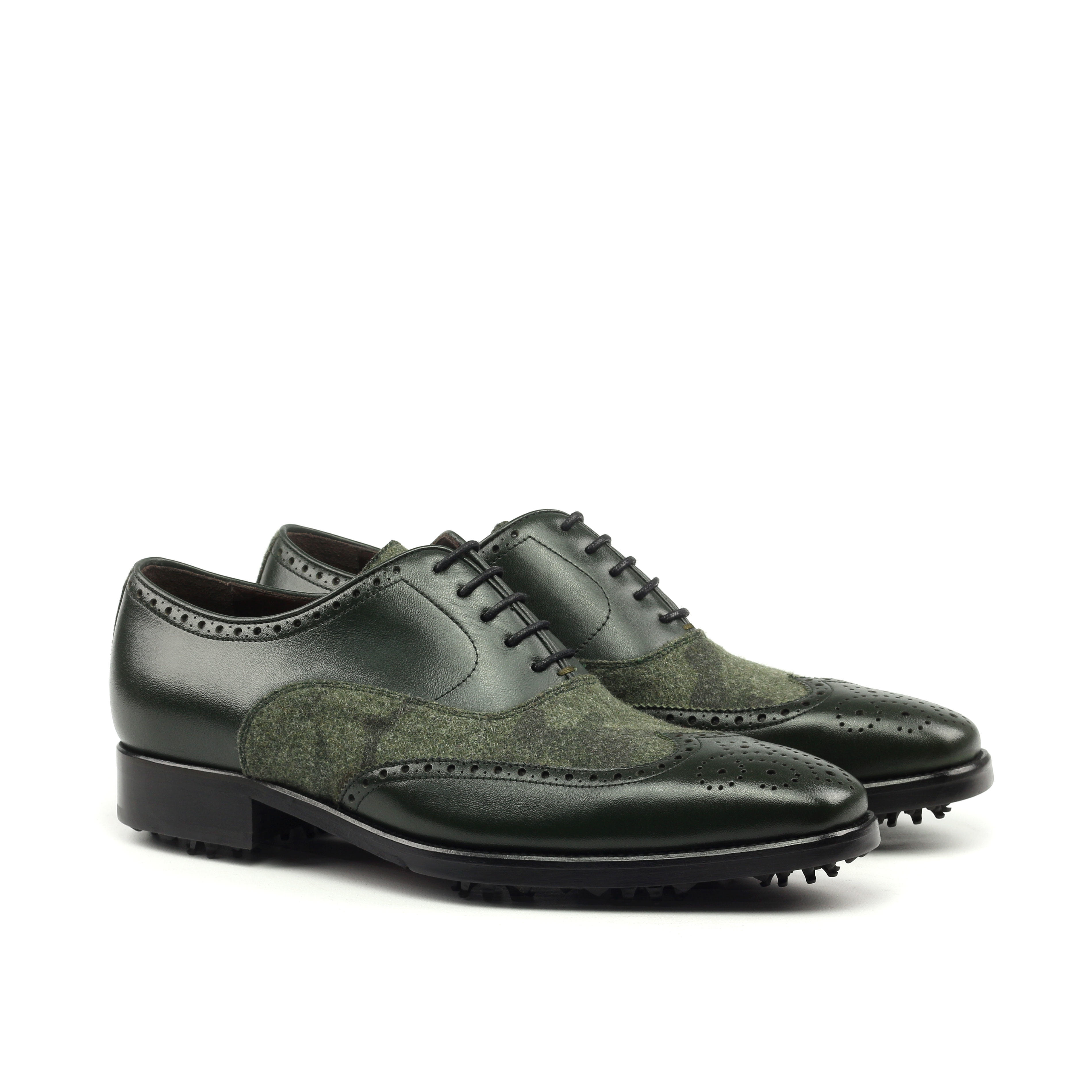 MANOR OF LONDON 'The Marylebone' Green & Camo Golfing Brogue Luxury Custom Initials Monogrammed Front Side View
