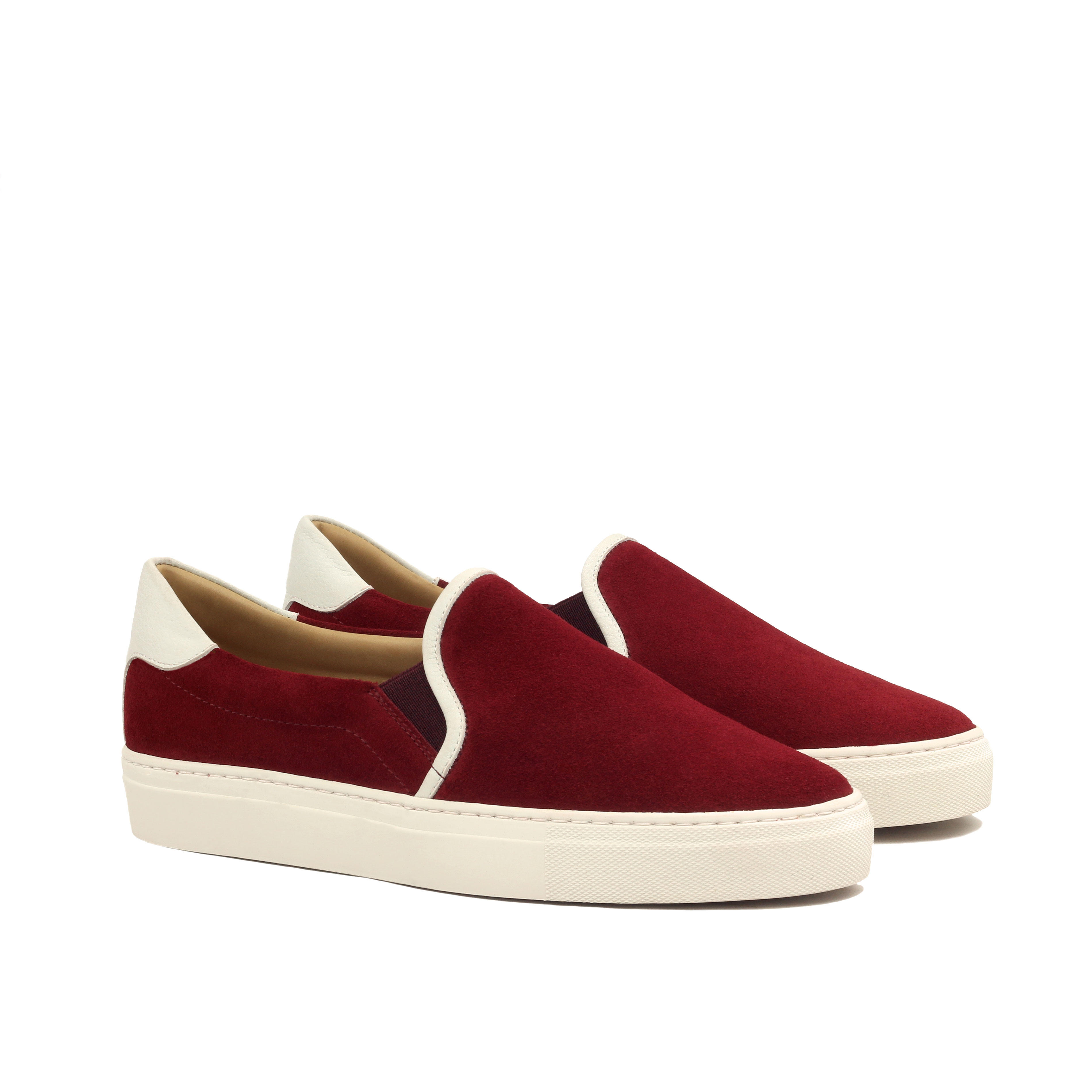 MANOR OF LONDON 'The Skater' Burgundy Suede Slip On Trainer Luxury Custom Initials Monogrammed Front Side View