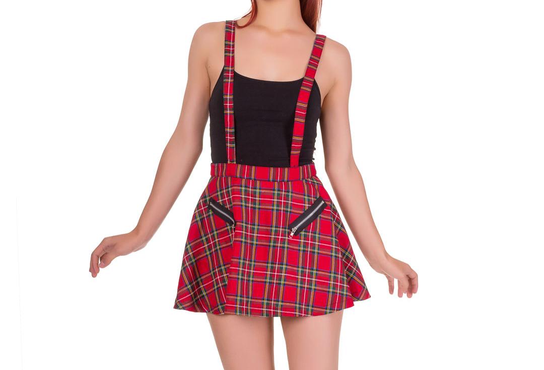 Banned Apparel | Highlife Red Tartan Pinafore Mini Skirt - Front