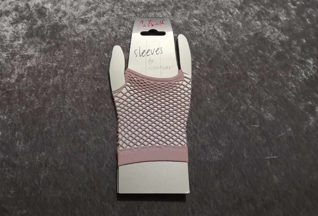 Catwalk Collection | Baby Pink Short Fishnet Mesh Fingerless Gloves - Front