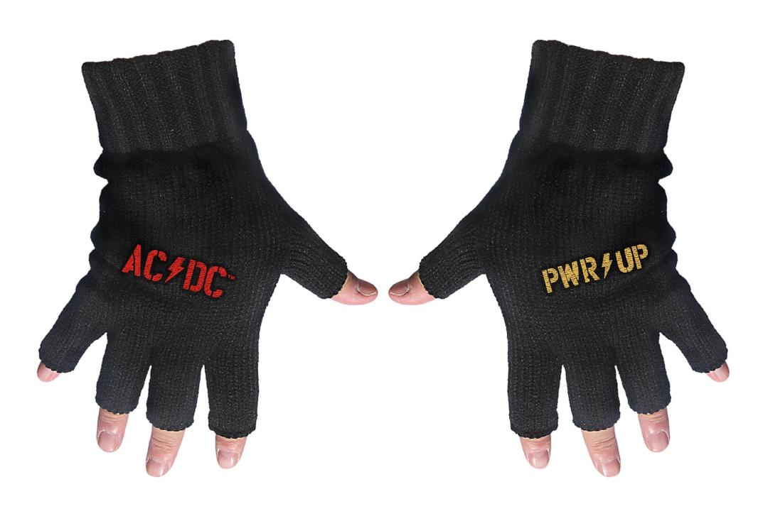 Official Band Merch | AC/DC - PWR UP Logo Embroidered Knitted Finger-less Gloves
