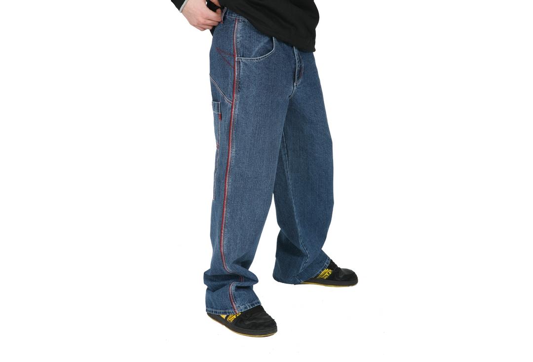 Oxyzone | Deep Blue Blunt Pocket Baggy Skate Jeans - Front Modelled